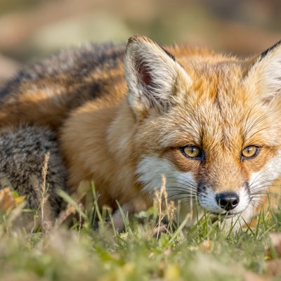 Plan your journey to the Hotel Bayerischer Hof in Oberstaufen Close-up of a fox crouching and staring in the grass